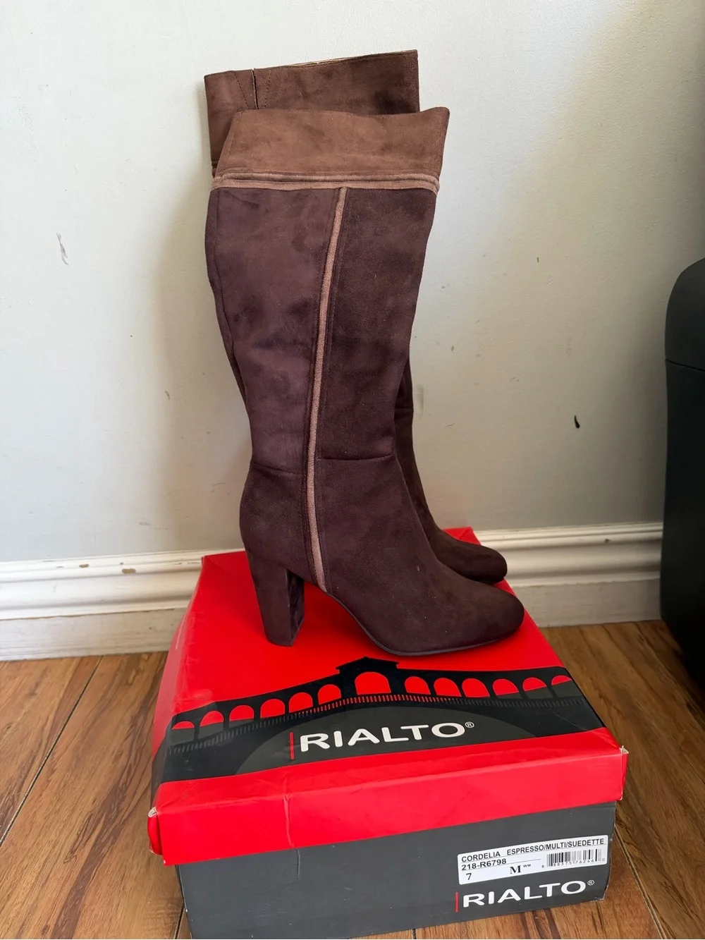 Rialto Two-Tone Espresso Over-the-Knee Suede Boots